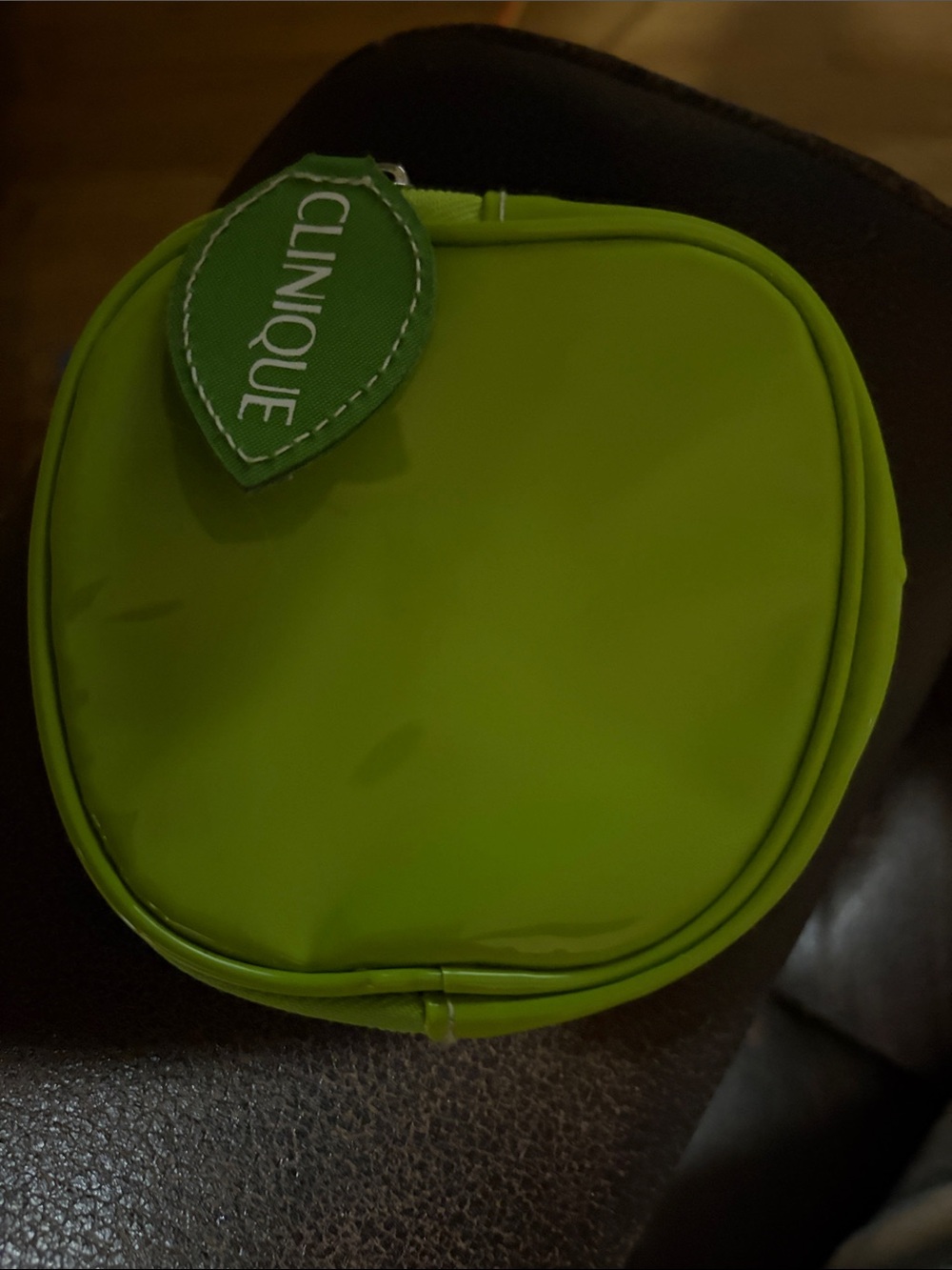 Clinique Bright Lime Green Cosmetic Case with Leaf Tag